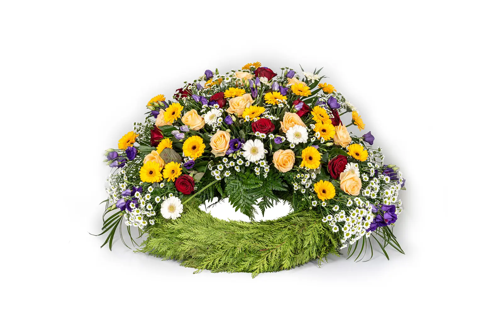 Bestattungshaus Ludger Schlüter | Trauerfloristik | Blumengebinde auf der Urne | Rote Rosen